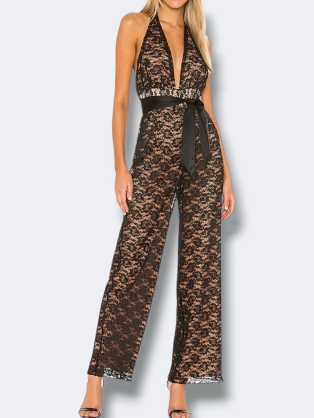 Majorelle Salinas Black Lace Halter Wide Leg Jumpsuit Women's Size Small New